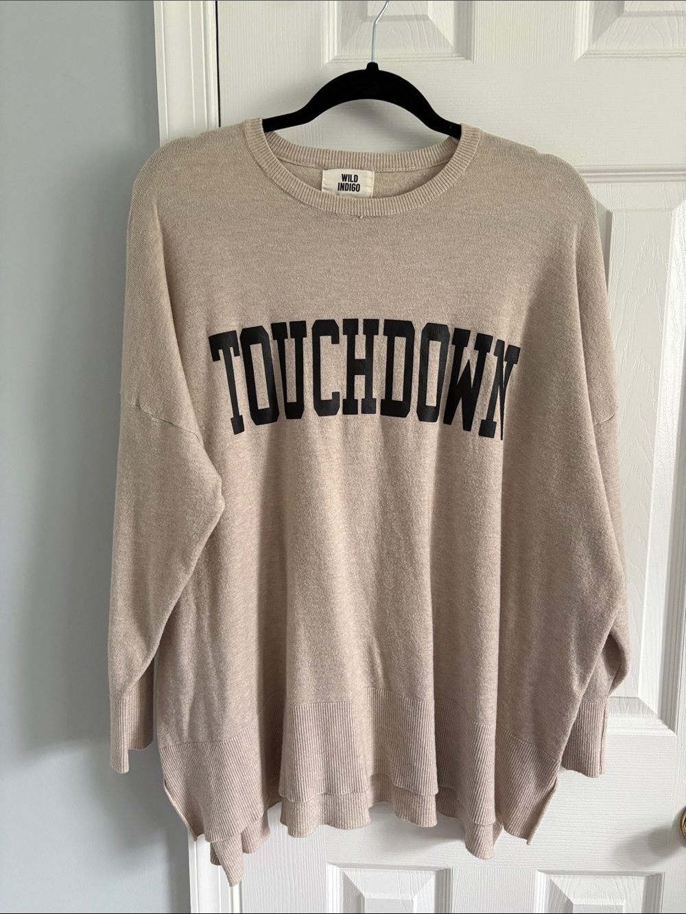 Wild Indigo TOUCHDOWN Game Day Football Cozy Crewneck Beige Sweater Size Large